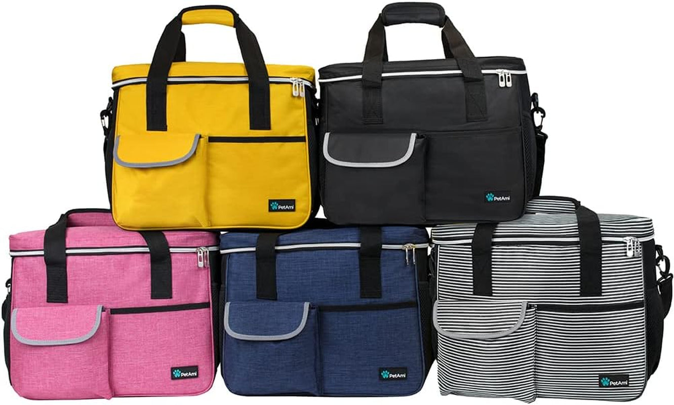 Dog Travel Bag Organizer, Pet Travel Kit with 2 Food Containers & 2 Collapsible Dog Bowls, Pet Supplies Tote with Luggage Sleeve, Weekend Road Trip Camping Essentials, Yellow, Medium