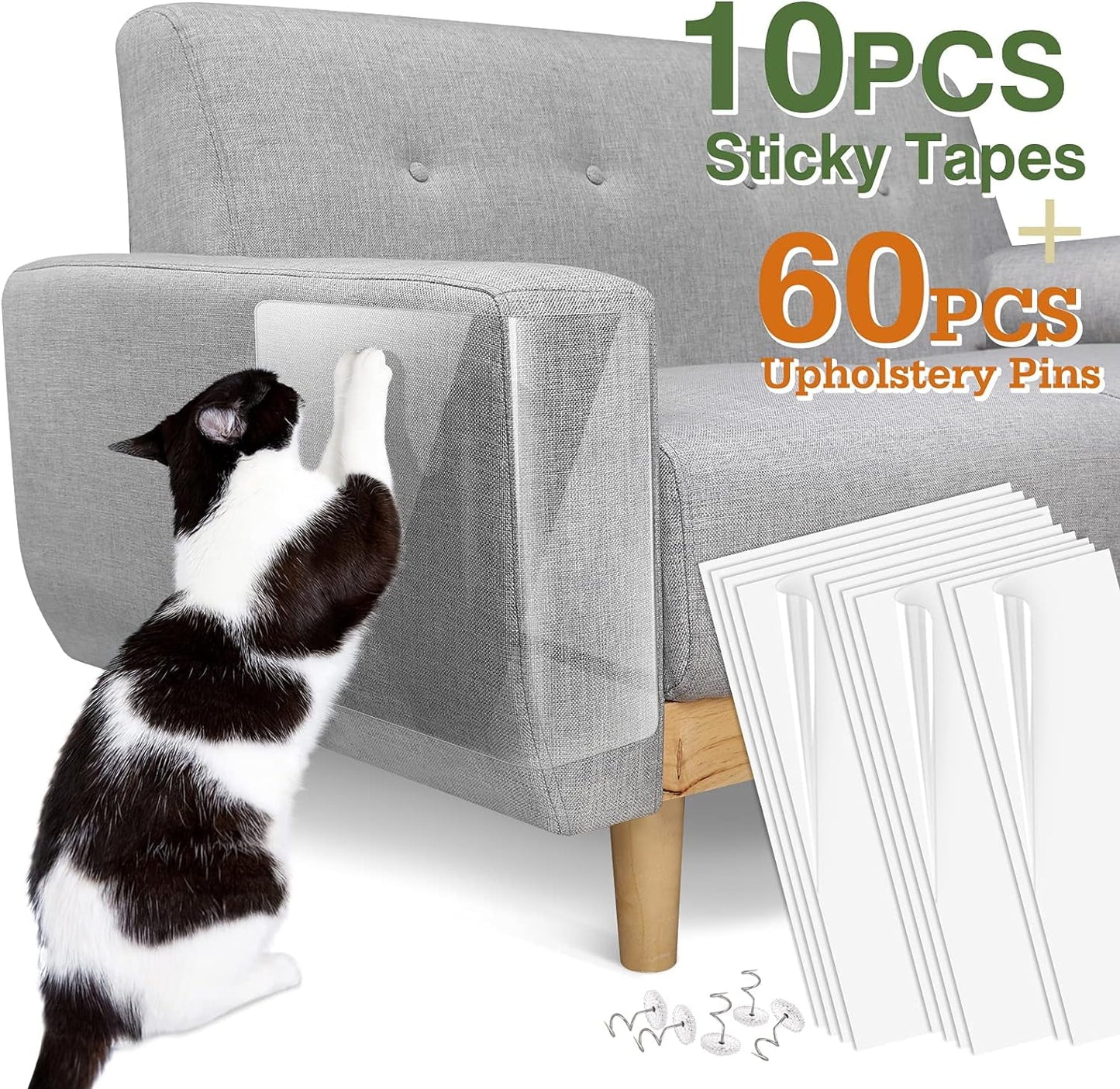 Cat Scratch Furniture Protector,【16 Pack】Cat Scratch Deterrent Tape, Furniture Protectors Training Tape, Couch Corner Cat Scratch Repellent with 90 PCS Upholstery Pins, White