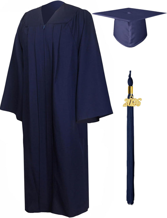 Matte Graduation Gown Cap Tassel Set 2026 for High School and Bachelor